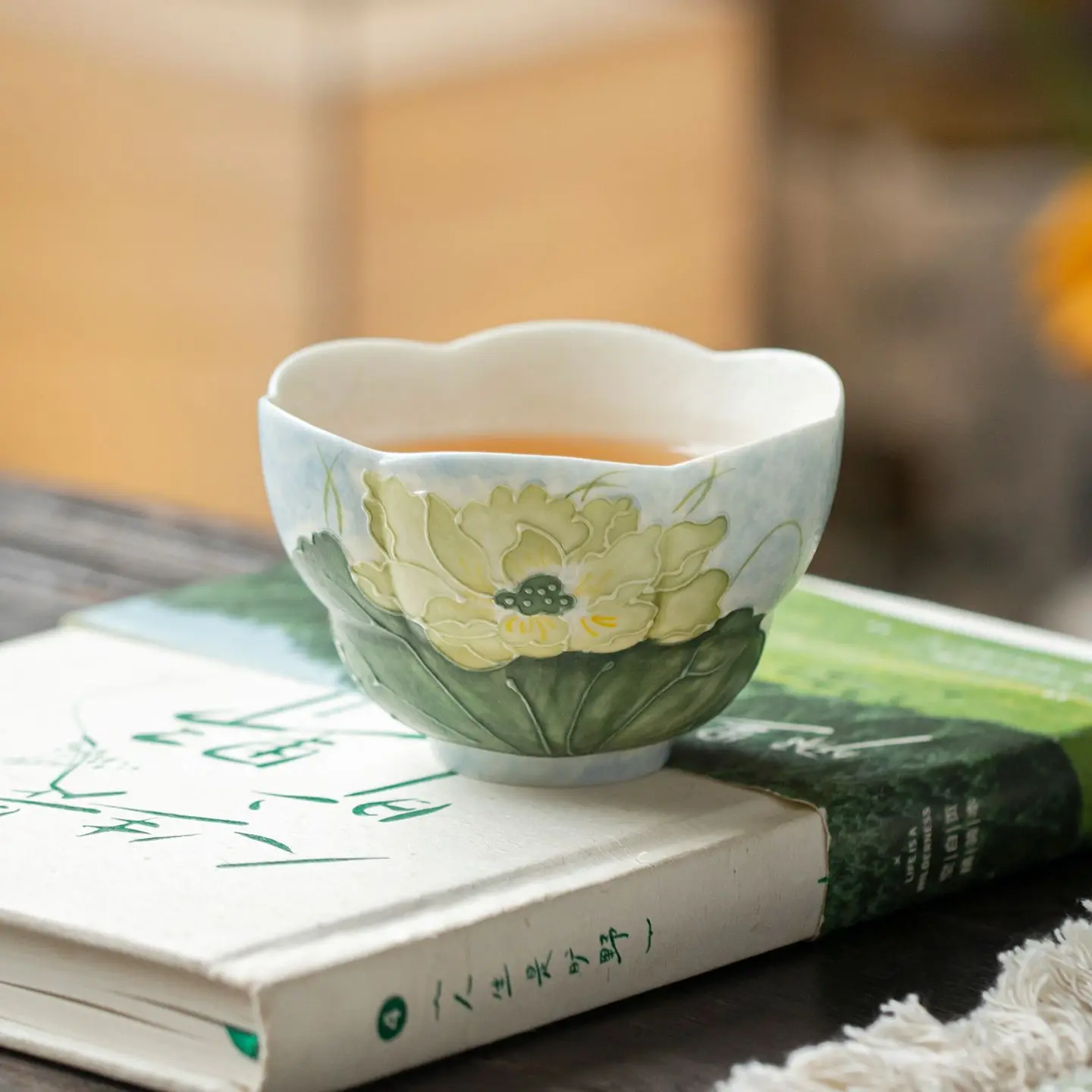 Rock Mine White Hand-Painted Pile Porcelain Cup Underglaze Color New Chinese Tea Set Flower Mouth Household Single
