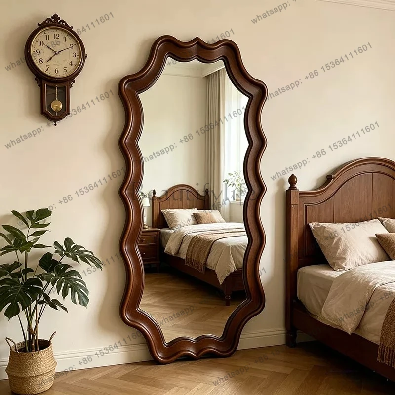 

American retro wall-mounted dressing mirror bedroom vintage special-shaped full-length mirror