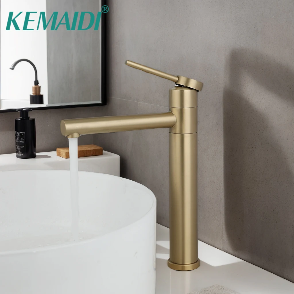 

KEMAIDI Bathroom Basin Faucet 360° Degree Hot Cold Water Mixer Tap Brushed Gold Premium Quality Lavatory Faucets Deck Mounted