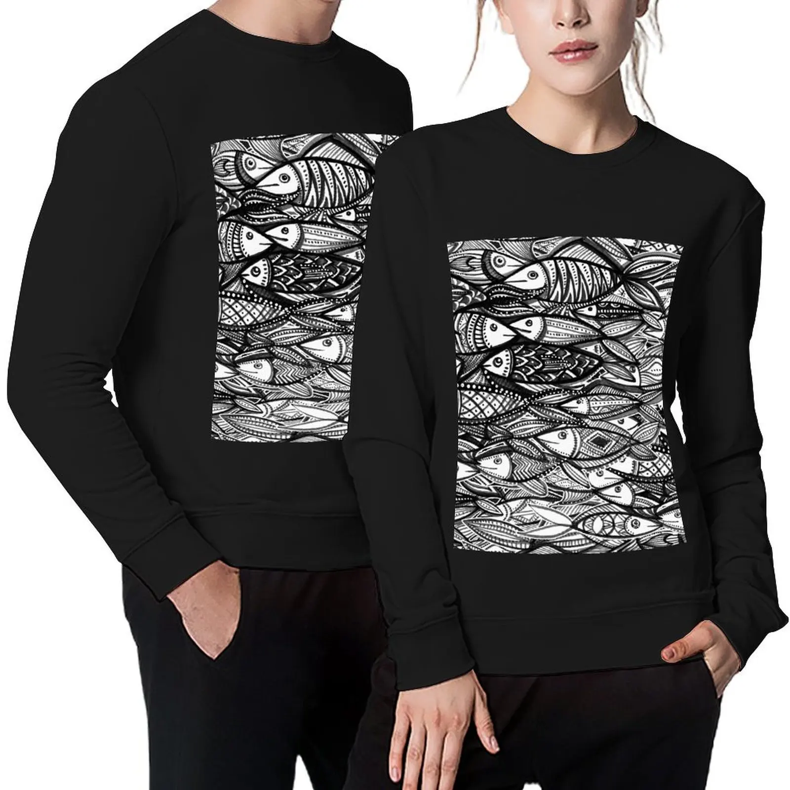 

FISH b/w pattern Pullover tracksuits men's coat fashion men anime clothes anime sweatshirt