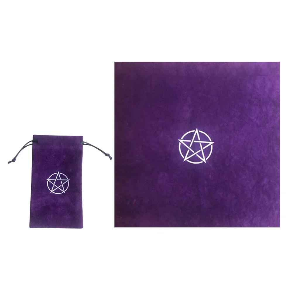 Pentagram Tarot Tablecloth with Bag Velvet Altar Tarot Cloth Pentacles Mat Decorative Tablecloth for Game