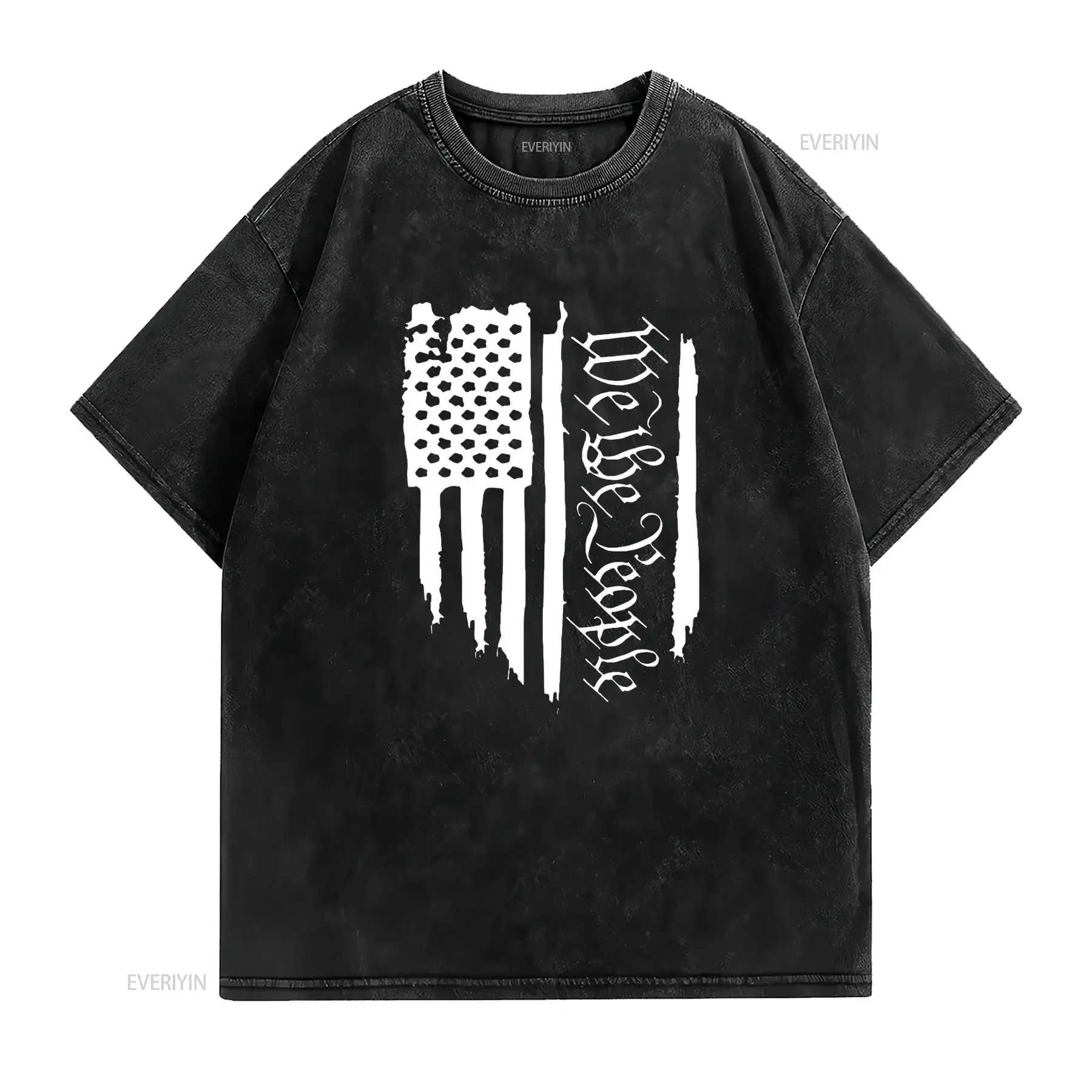 Freedom Flag T Shirt Patriotic Independence Day for Black Large vintage Washed Casual Comfortable Versatile Unisex Breathable