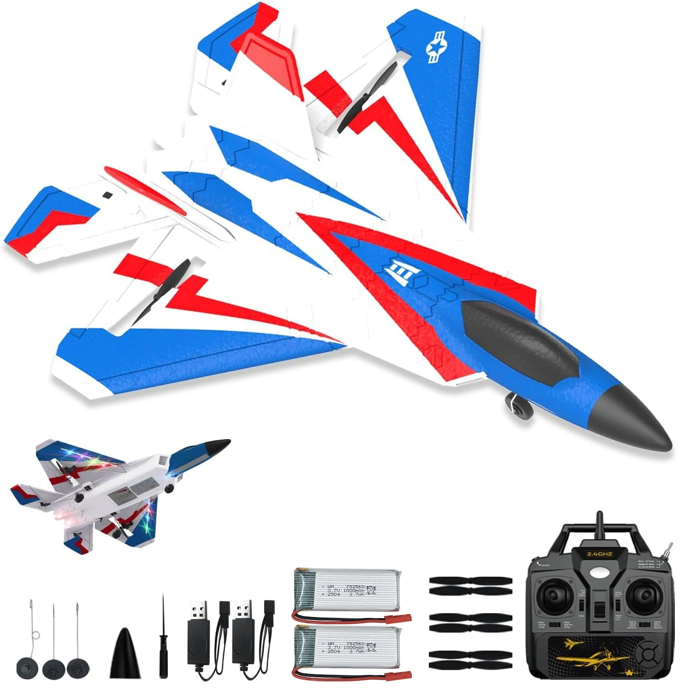 

F22 4 Channel Remote Control plane with Lights, 2.4G Fighter RC Plane with 3 Flight Modes for Beginners, One Key Aerobatic
