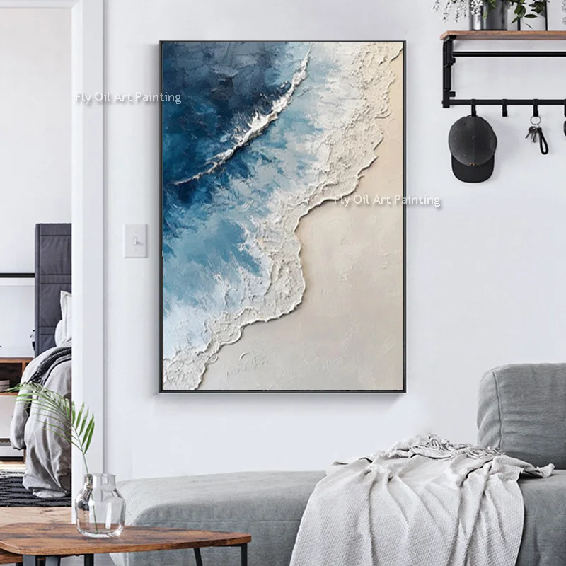 Sea Waves Coming Over And Over Again Abstract Oil Painting Handmade On Canvas In Living Room Modern Wall Art Decor Frameless