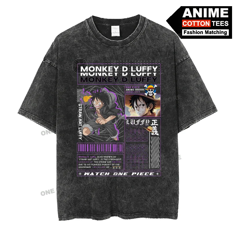 

Anime ONE PIECE - Luffy Print T Shirt y2k Harajuku Street styl Men Women Casual Short Sleeve Retro Cotton Washed Loose Tees Tops