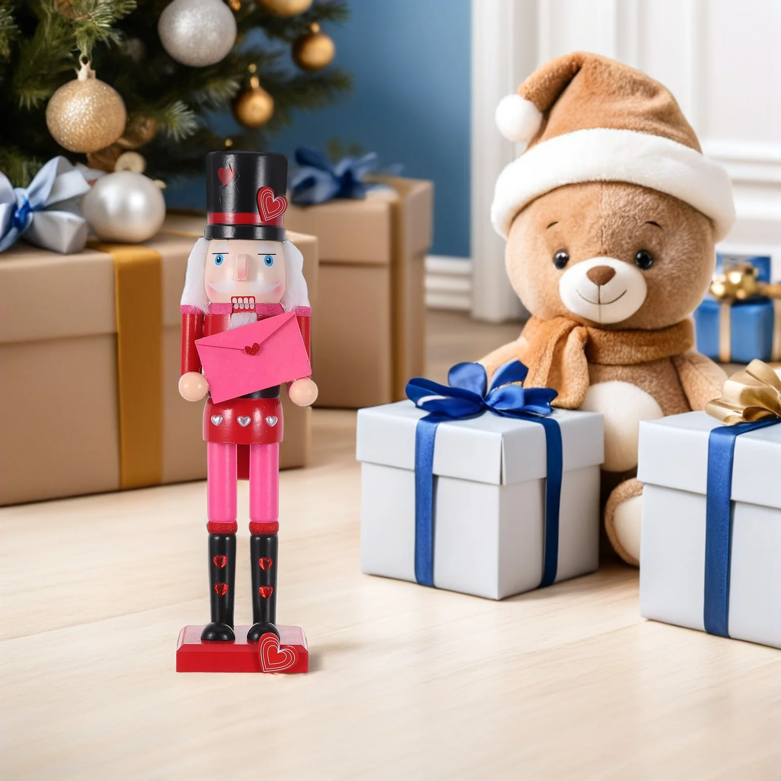 

36Cm Wooden Valentine'S Nutcracker Decoration Red Holiday Soldier For Mantel Tabletop Desktop Display Christmas Ornament Party