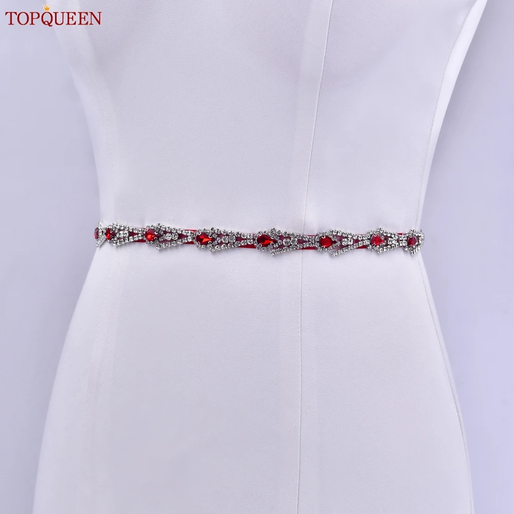 TOPQUEEN Rot Strass Braut Gürtel Schärpe Hochzeit Gürtel Rot Abendkleid Taille Dekoration Hochzeit Zubehör Brautjungfer Geschenk S09 – Detail 12