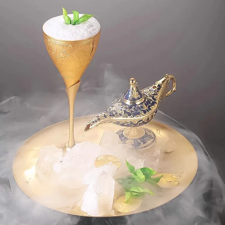 Classical Brass Plated High Foot Cocktail Glasses Set for Bar Rotating Distillation Molecular Cocktail Cup Metal Handmade Dri...