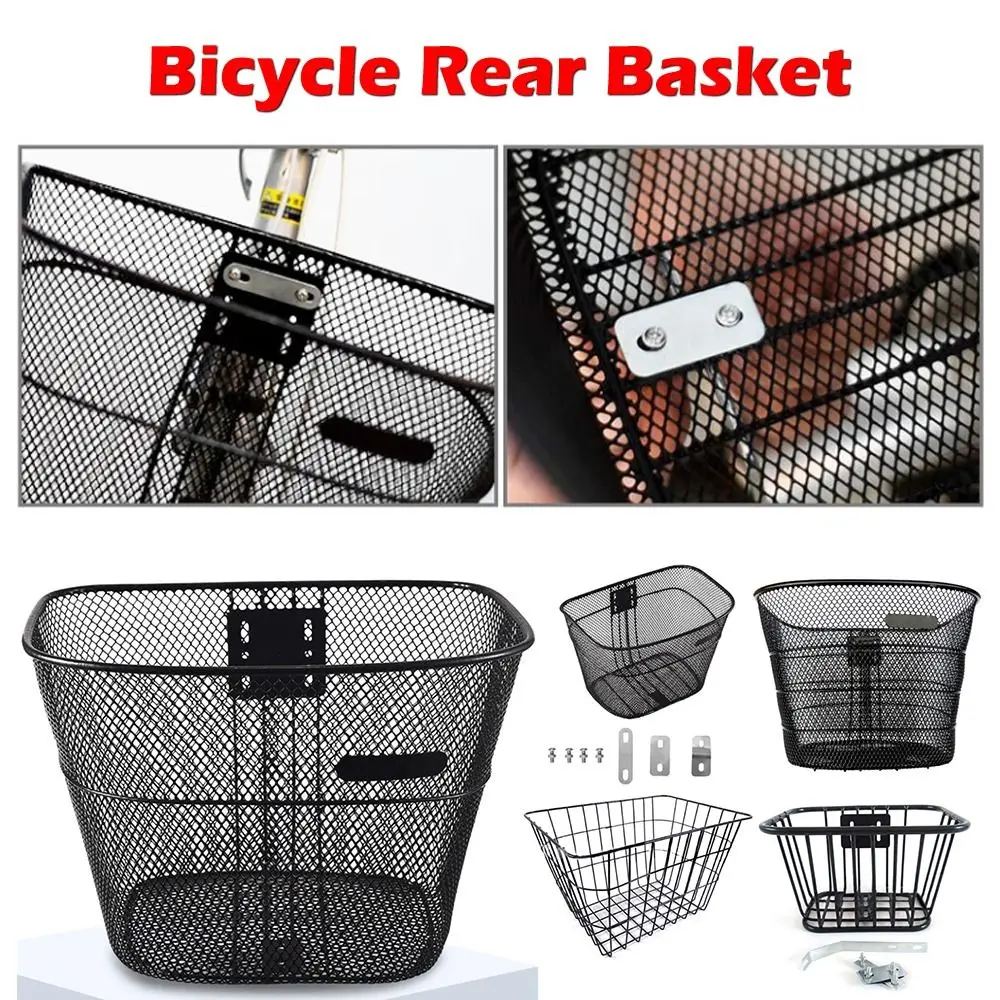 Easy To Install Bicycle Rear Basket Fixed Durable Adjustable Mountain Bike Basket Black/Silver Metal Bike Rear Basket
