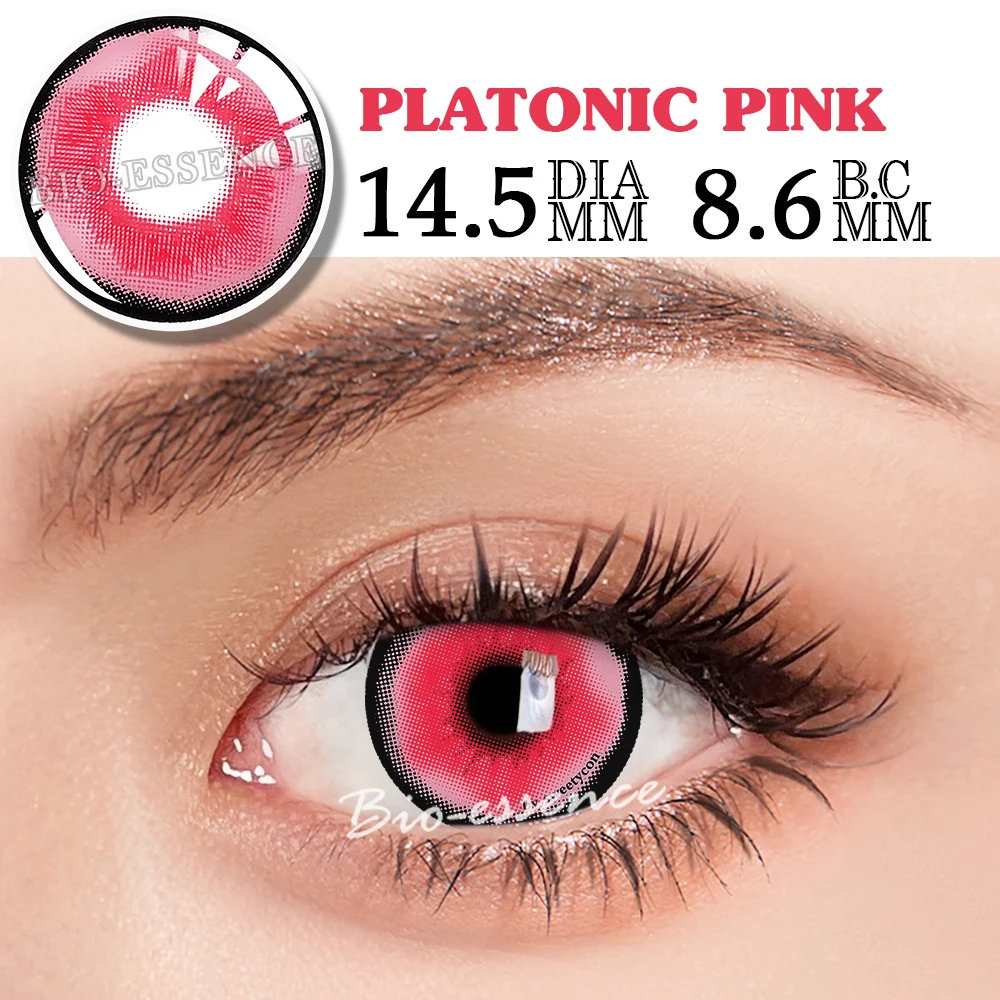 Bio-essence Pink Lenses 1 Pair Colored Contact Lenses for Eyes Anime Accessories Anime Lenses Cosplay Lenses Nezuko Colorcon