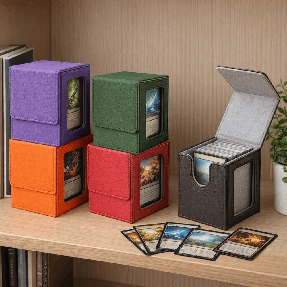 PU Window Collection Box Magnetic Closure Stain-resistant Card Deck Box with Lid Moisture-proof Card Stacking Storage Box