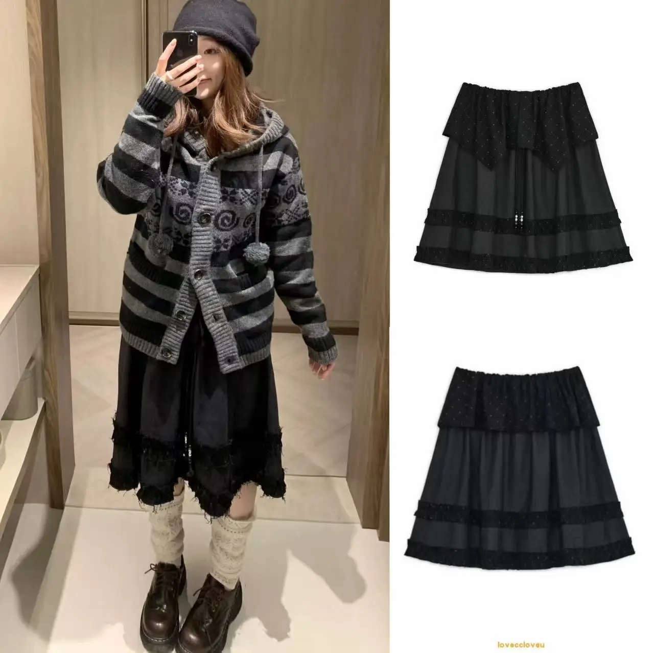 

HyYourSkin японская клетчатая кружевная юбка в горошек двухслойная пышная занавеска с высокой талией повседневная юбка-зонтик