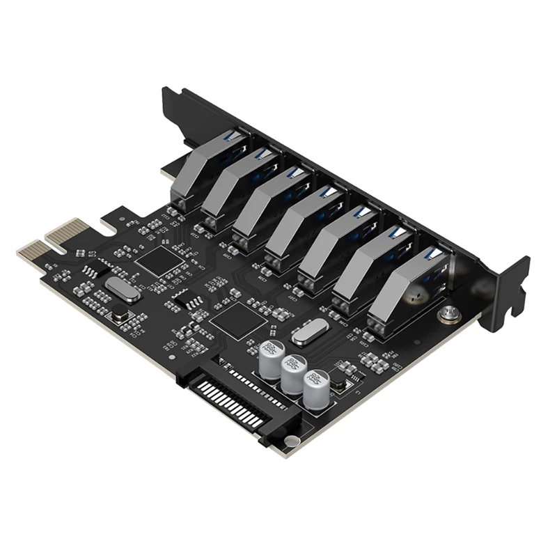 Cartão USB 3.0 PCI-E Express com um conector de alimentação SATA de 15 pinos, super velocidade, 7 portas, adaptador PCIE