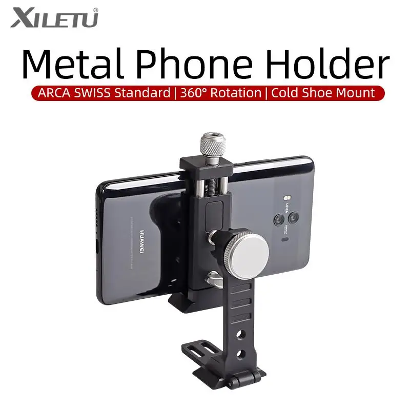 

XILETU XJ10SII Universal All Metal Phone Tripod Mount Holder Clip Adapter 360 Degree Rotation Mobile Clamp For ARCA Style Plate