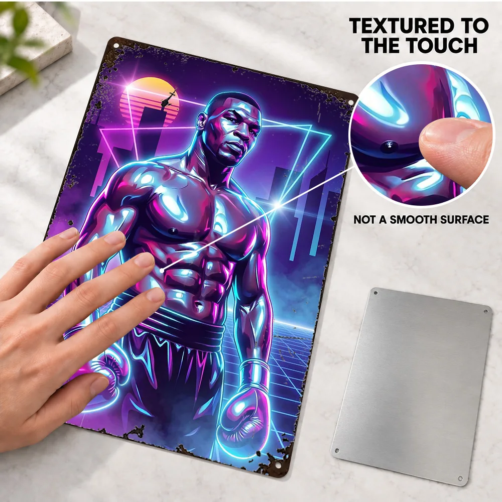Mike Tyson Boxing Textured Metal Poster Customized Aluminum Sign Retro Neon Illustration Wall Art For Home Gym Sports Fan Gift