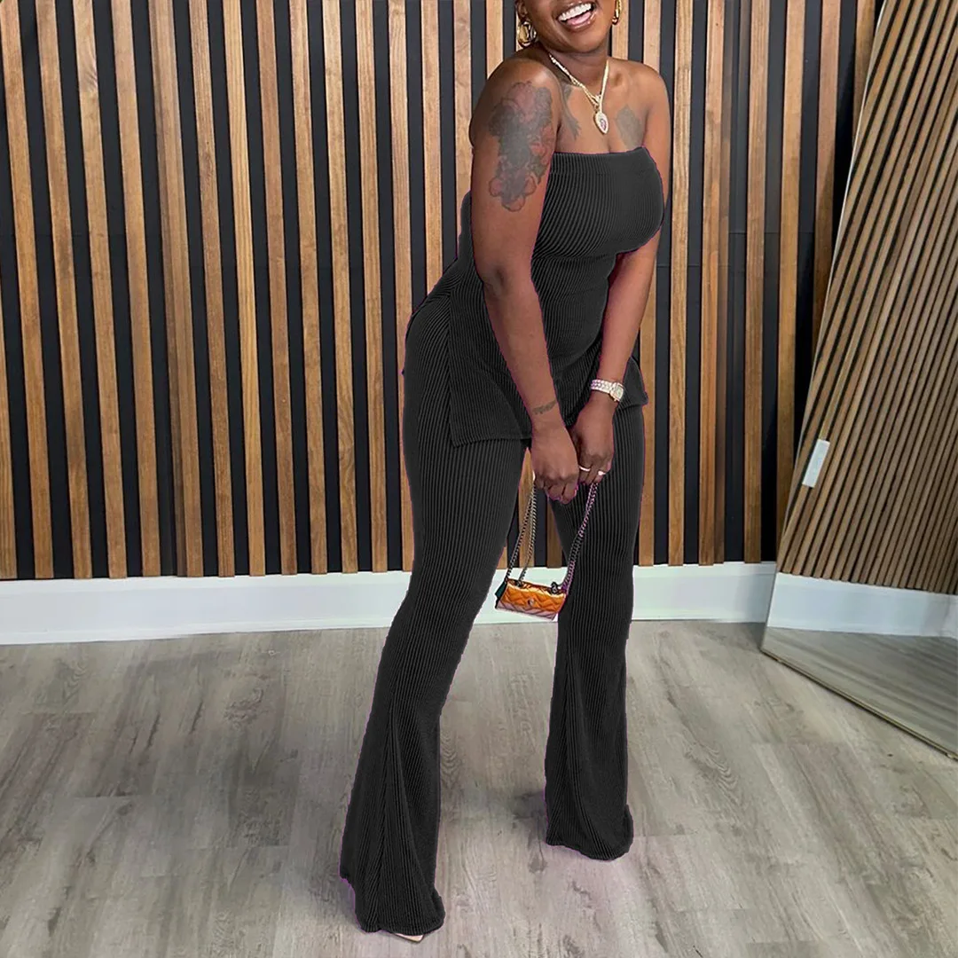 

2025 New Fashionable Backless Slim Top + Wide Leg Pants Two-piece Sets Women Summer Sexy Elegant Shirt And Pants Suit For Women