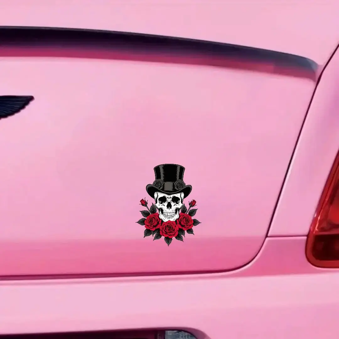1 шт. острый цилиндр, наклейка с черепом и розой-водостойкая съемная виниловая наклейка для автомобиля, ноутбука, готический декор