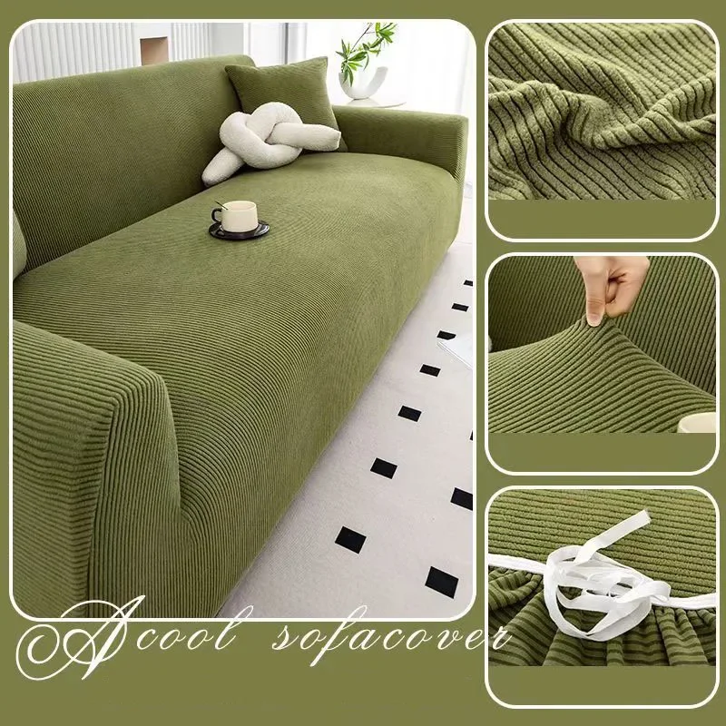 Hoge elasticiteit Polar Fleece bankhoes Vier seizoenen dunne streep All-inclusive fauteuilbeschermer Stevige bankhoezen voor de woonkamer