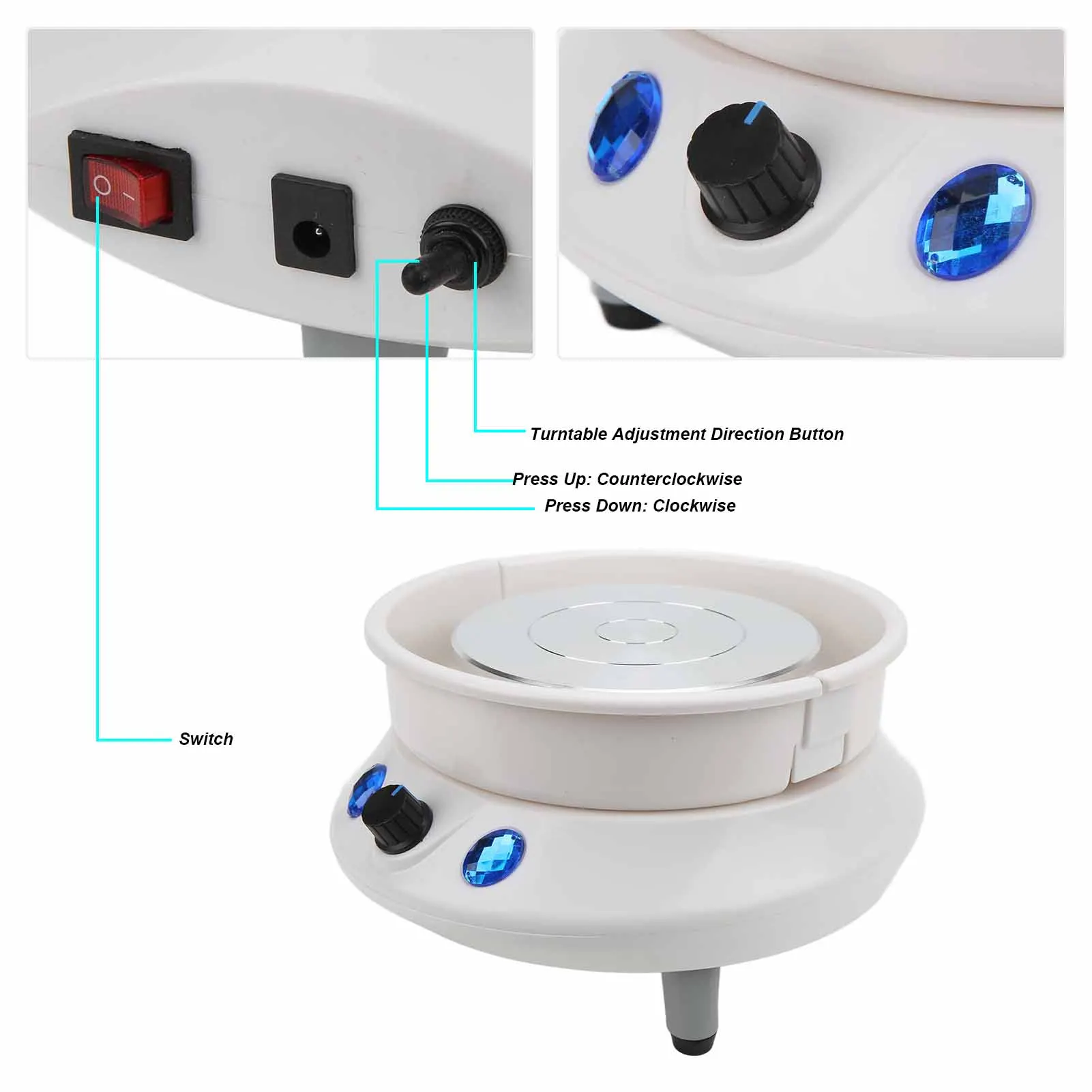 Electric Pottery Wheel Humanized Design Compact Structure 200 RPM Mini Pottery Wheel for Pottery DIY Shop 100-240V