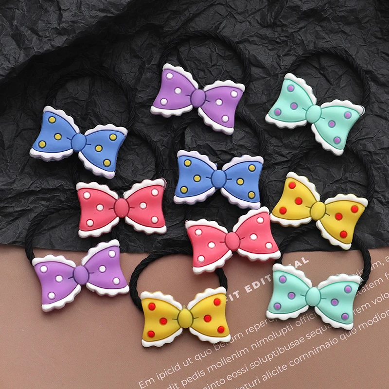 New 10PCS/Set Bow Elastic Rubber Band Hair bands Flower Butterfly shape Headbands Hair Accessories Gilrs Cute Cartoon Headwear