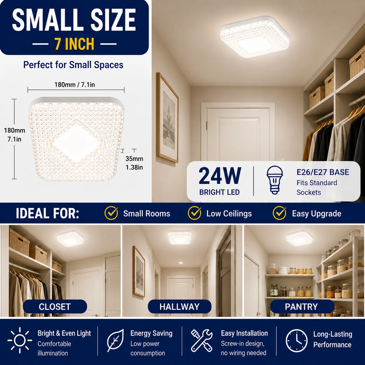 85-265V Super Bright 24W Single Color White Light E27 Screw Base Room, Study, Bedroom LED Lamp for Hallway and Corridor