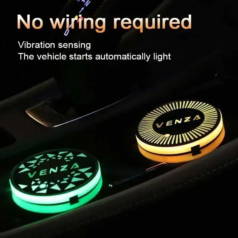 Car LED Water Coaster Cup Anti-Slip Mat Luminous Drink Holder Lamp for Toyota Venza Logo 2023 Atmosphere Light Accessories