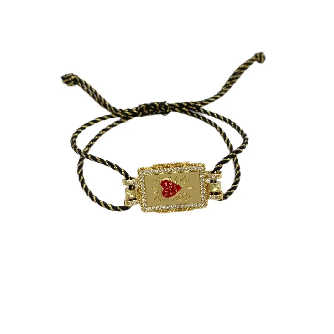 5Pcs New Classic Bohemian Enamel Heart Love Drip Oil Shiny CZ Star Mixed Color Rope Bracelets Tarot Design Jewelry