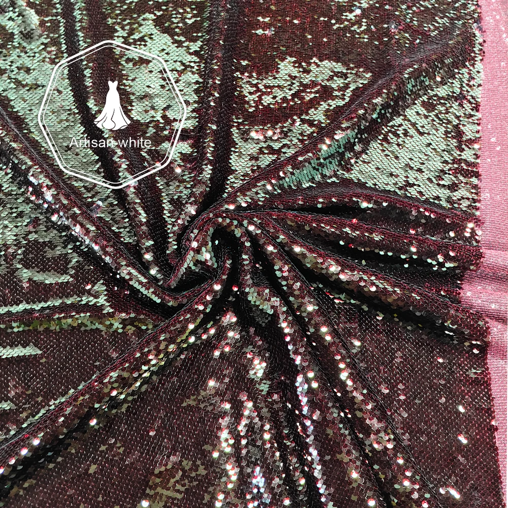 Tessuto con paillettes bordeaux lucido Panno a rete con glitter scintillanti per abito da sera Abito da ballo Costume di scena fai da te