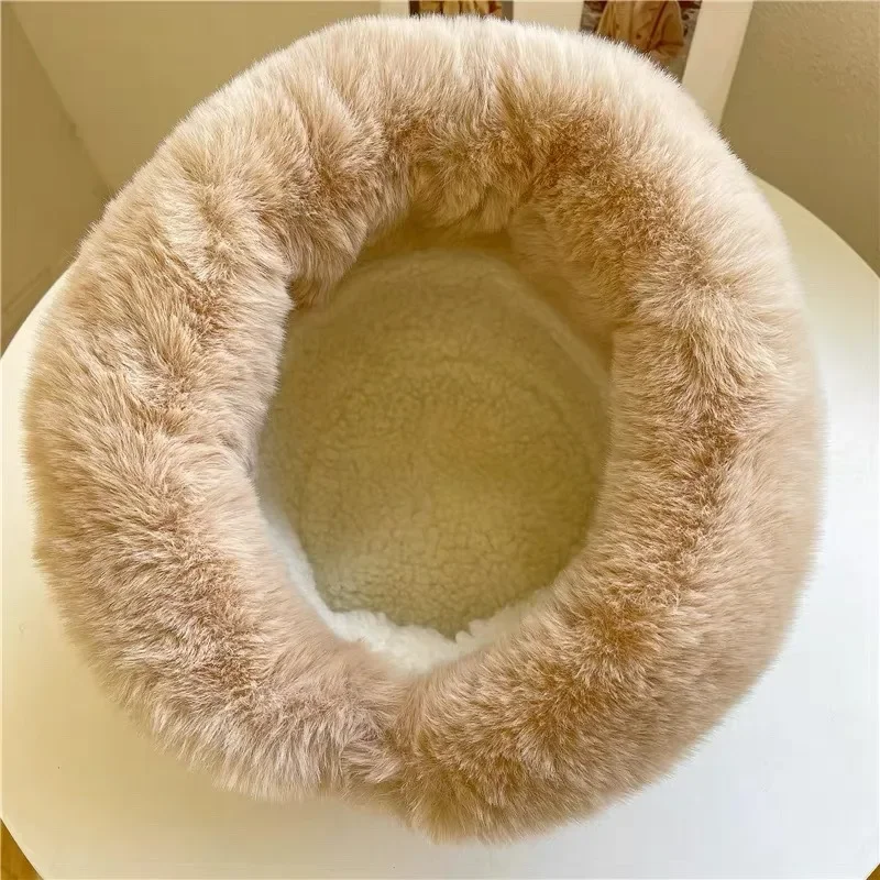 Fluffy Fur Panama Basin Cap For Women Winter Thick Plush Bucket Hat Solid Color Fisherman Cap Windproof Warm Girls Bonnet gorras