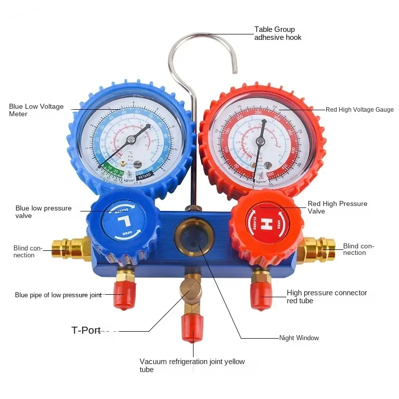 Durable R134a Refrigerant Pressure Fluorination Gauge Set Automotive Air Conditioning Filling Equipment All Copper Snow Filling