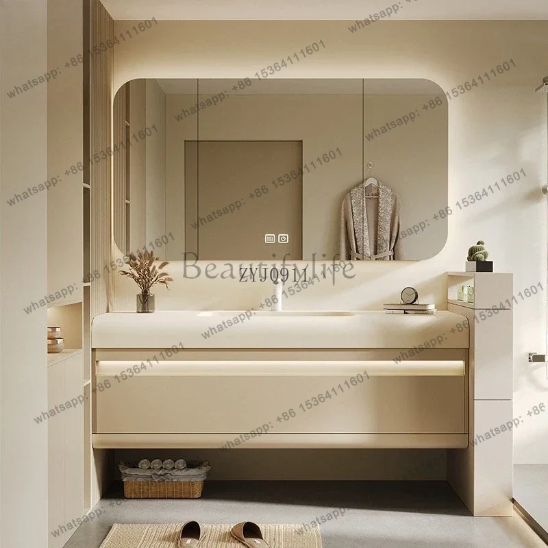 Integrated basin bathroom cabinet combination simple washbasin pool toilet cream wind washstand