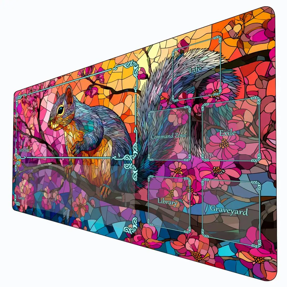 

Colored Glass Squirrel MTG Playmat Magic Card Battle Mat Non-Slip Durable 35X60CM Commander playmat Board Game Mat for TCG