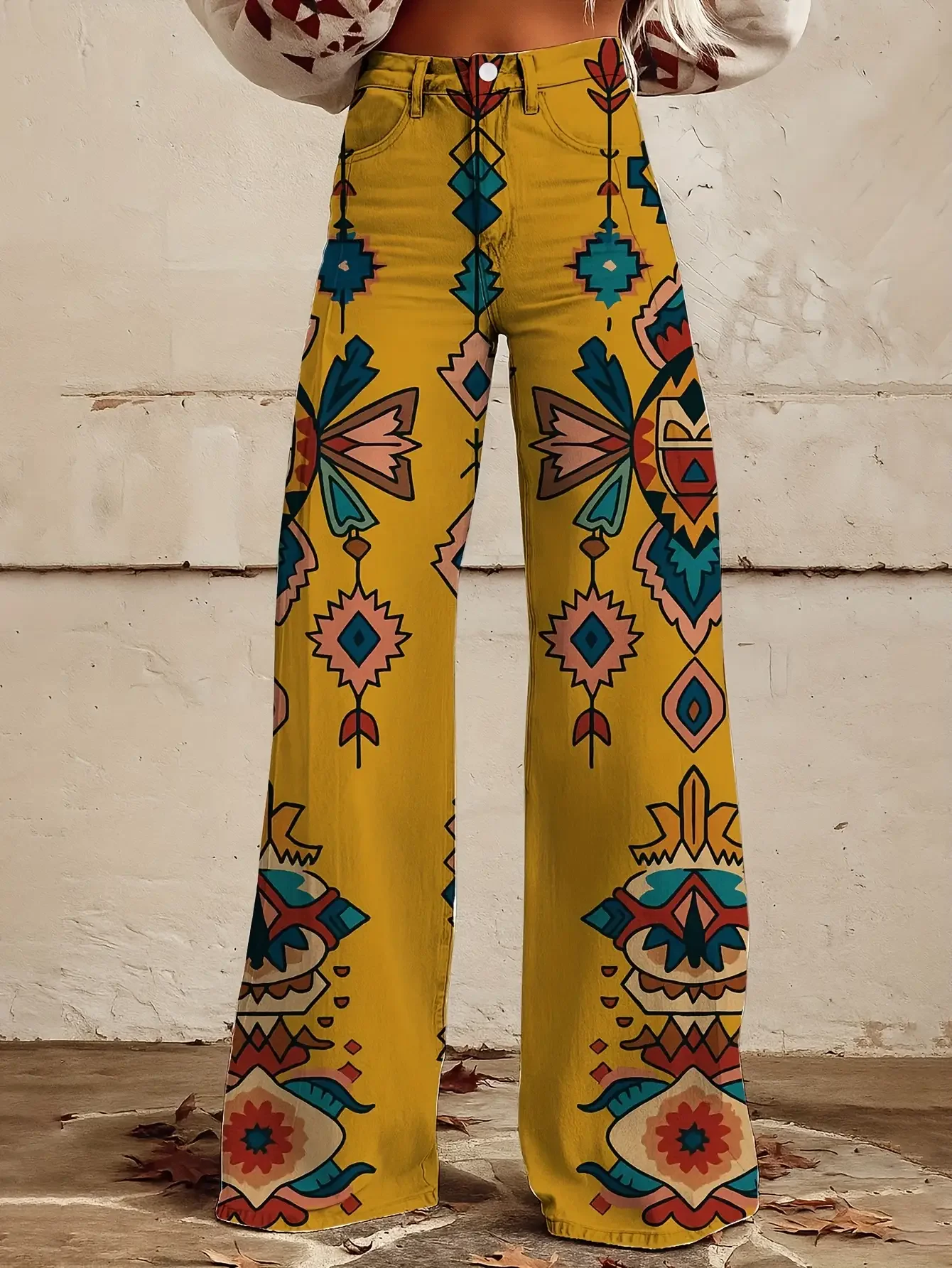 2026Women's slim fit wide leg flared pants, Machine washable casual pants, versatile patterns.