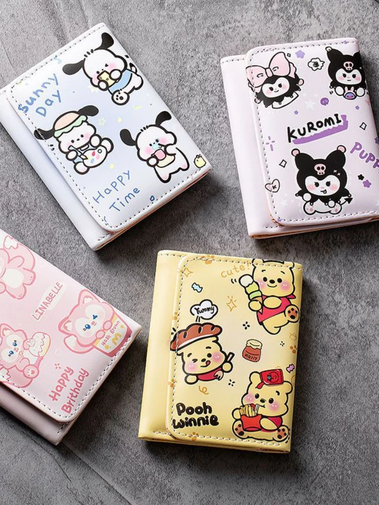 MINISO мультфильм Kuromi маленький кошелек милый большой вместительный кошелек Складной анти магнитный короткий Детский рюкзак