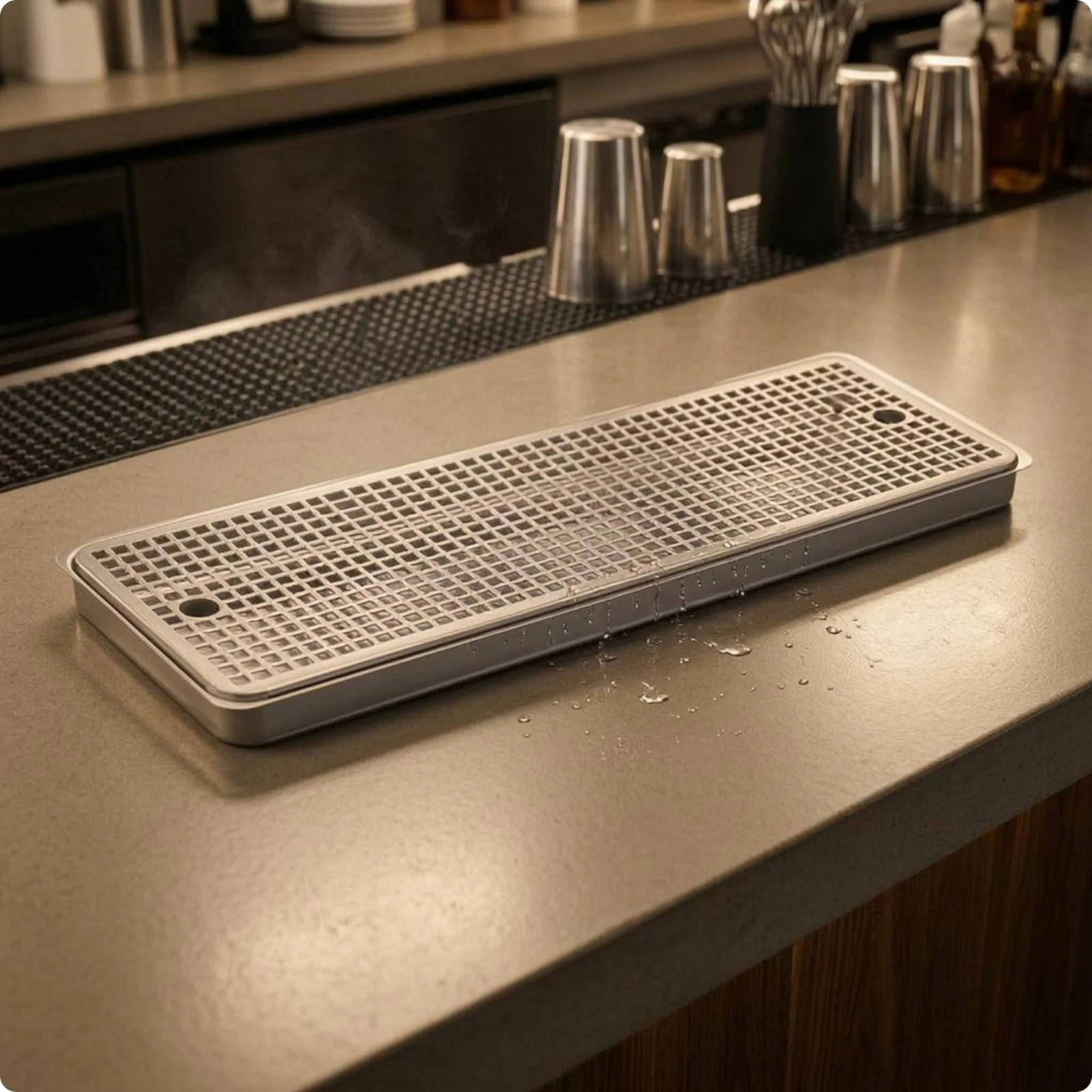 Stainless Steel Liquid-Catching Tray Tray Shallow Sides Perforated Liquid-Catching Tray Tray Bar Accessory Heavy-Duty