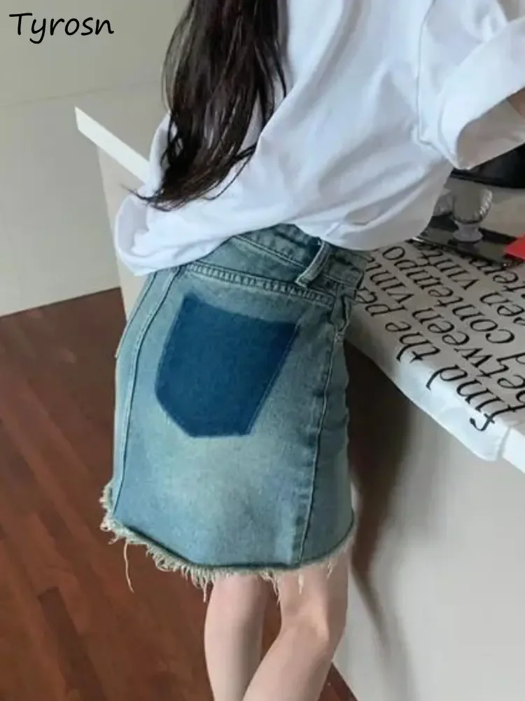 

Mini Denim Skirts Women Chic Summer Design Leisure Simple All-match A-line Daily Tassel Korean Style High Waist Sweet Students