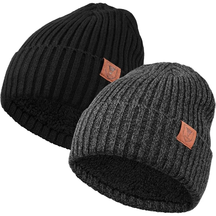 

OZERO Knit Beanie Winter Hat Thermal Thick Polar Fleece Snow Skull Cap for Men and Women