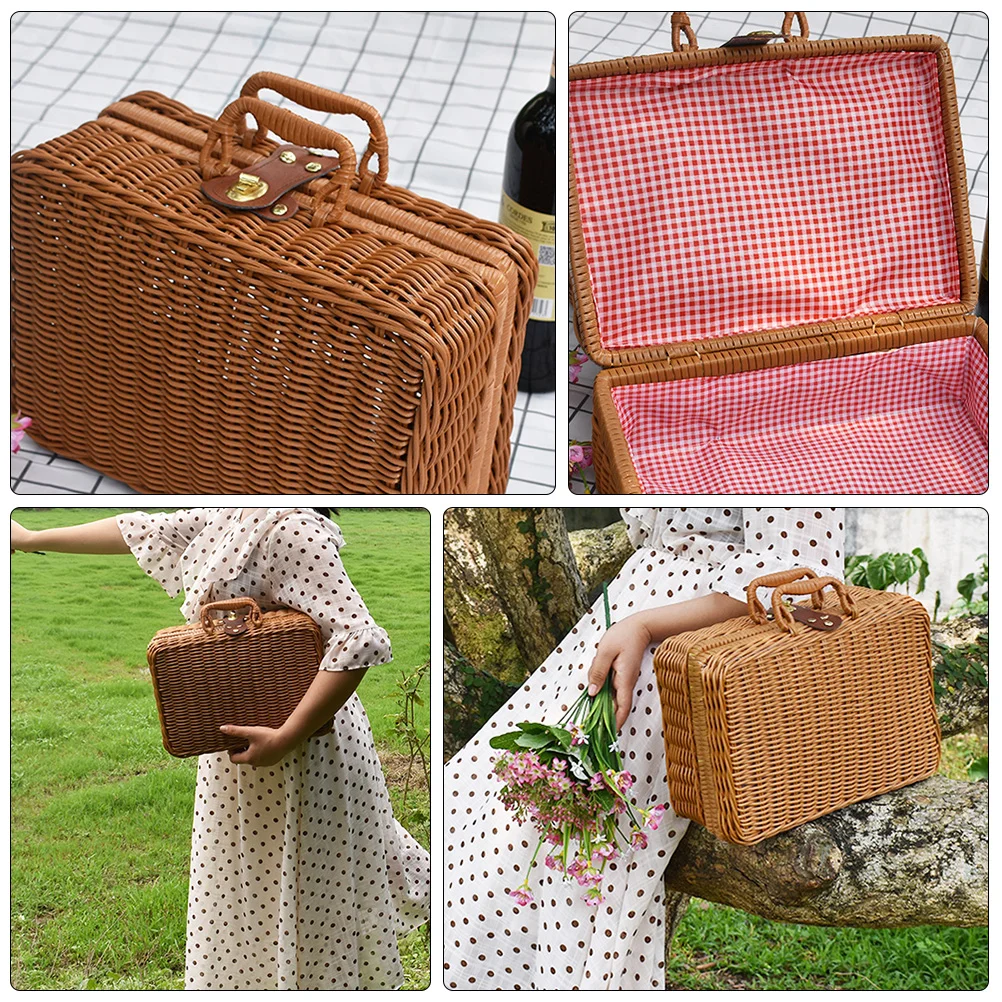 Estuche organizador de maquillaje de ratán, caja de cosméticos portátil, almacenamiento de tubo sólido para cepillos, cremas, lápices labiales, base, lápices, casa