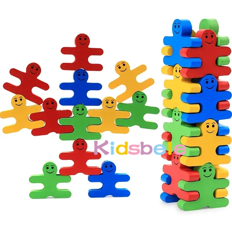 Wood Balance Building Blocks for Kids, Jogos de empilhamento, Brinquedos para crianças, Aprendizagem Educacional, Fine Motor Skill Toy, Montado