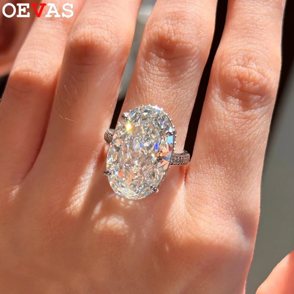 

OEVAS 20CT 13*20 мм кольцо с муассанитом овальной огранки для женщин S925 стерлингового серебра D цвет лабораторный бриллиант сверкающие свадебные ювелирные украшения