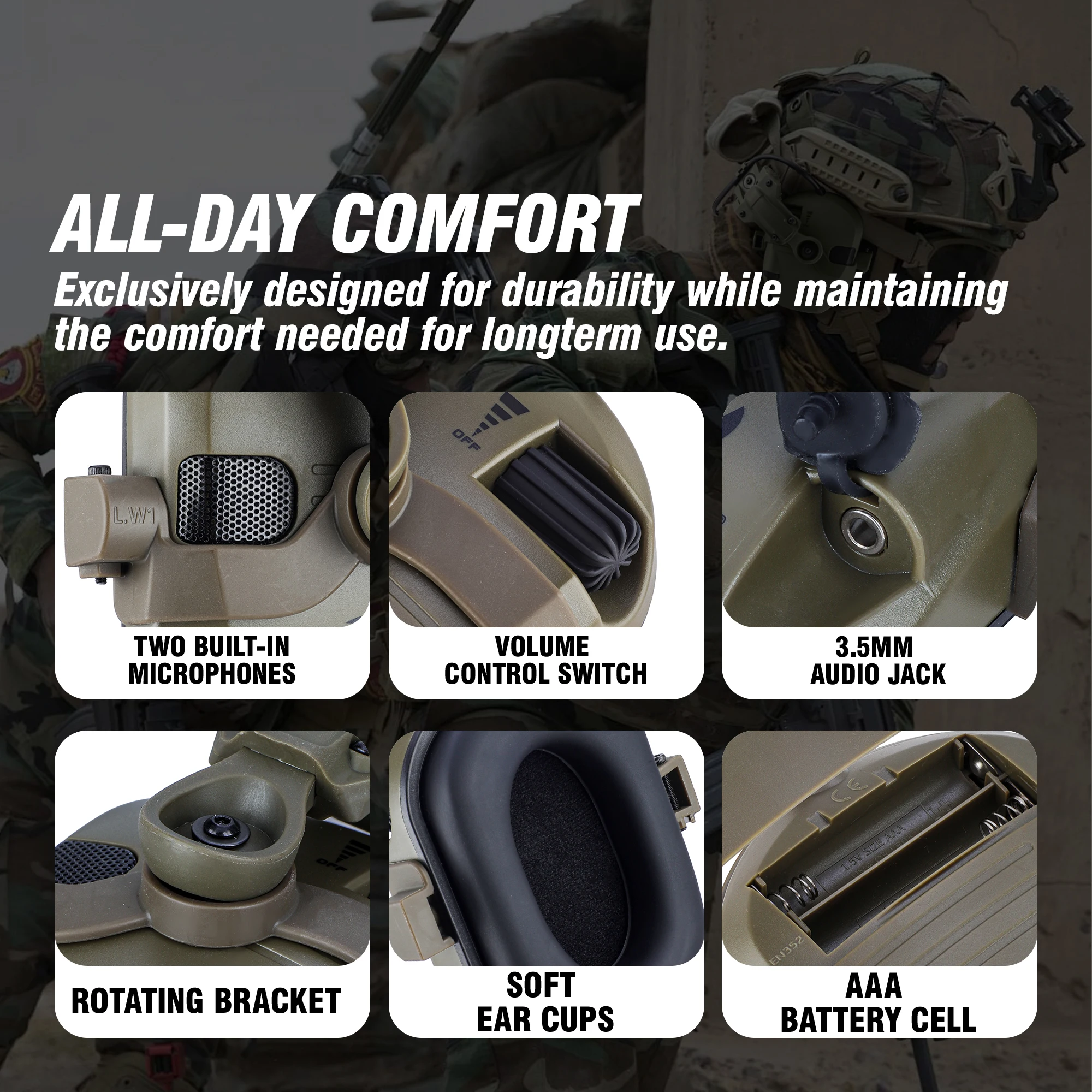 In-Ear Protectors Military Tactical Electronic Outdoor Hunting Sound Pickup Noise Reduction Protection Headphone NRR 23dB