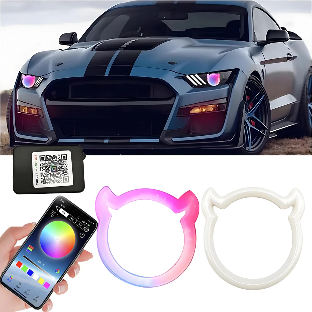 New Car RGB LED Dynamic Angel Eye Ring Amber Turn Signal Light Application Bluetooth Headlight DRL 12V.