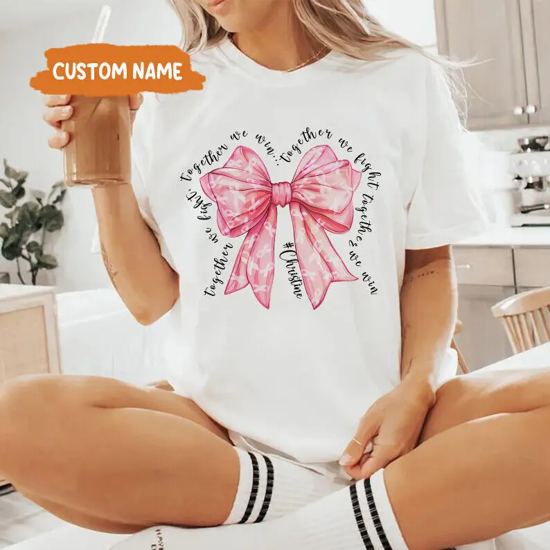 Breast Cancer Pink Bow Coquette Shirt, Breast Cancer Awareness Shirt, Custom Tee