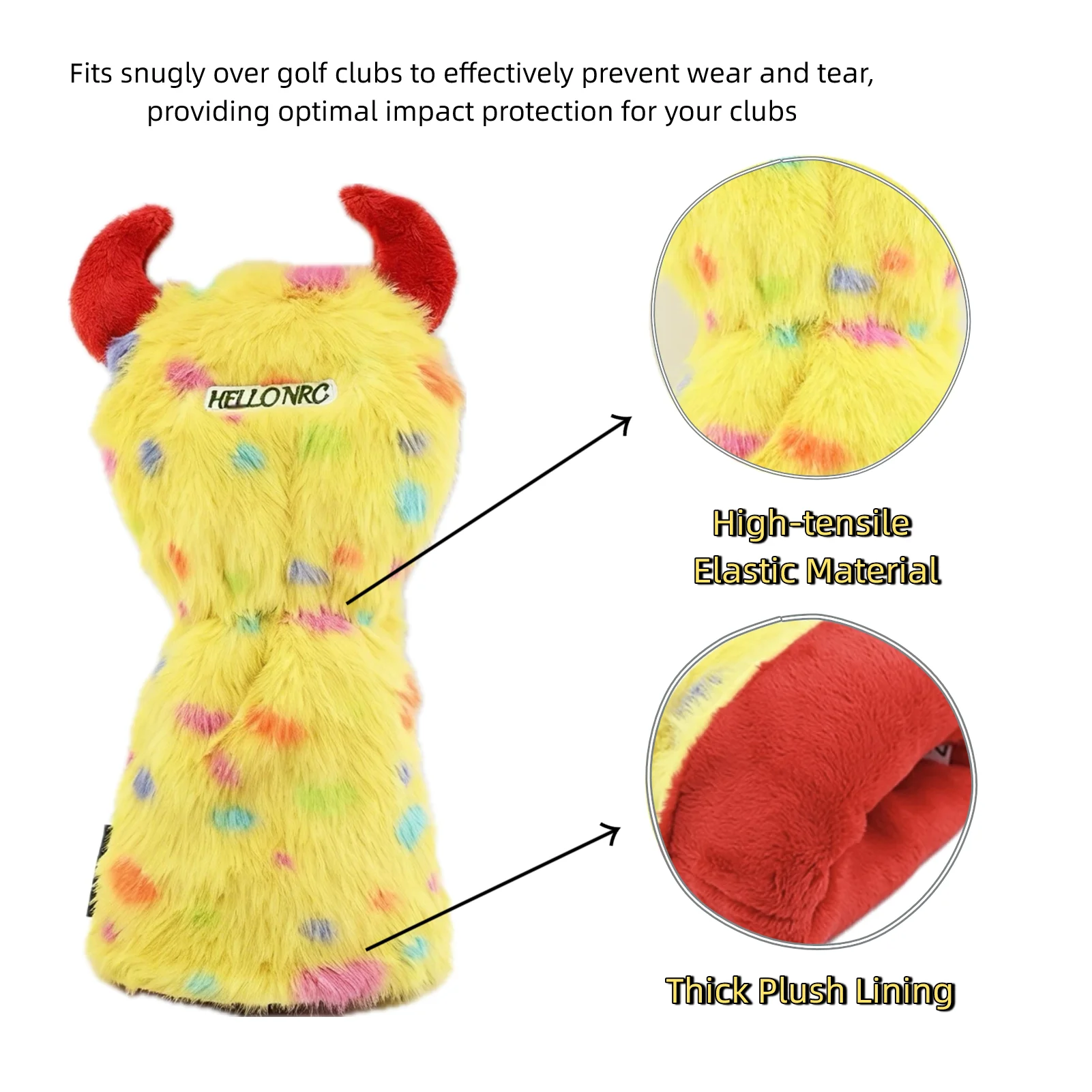 Golf Head Cover for Driver Fairway Wood Hybrid Putter Blade Club Headcover Soft Plush Monster Pattern with Adjustable Tag - view 5