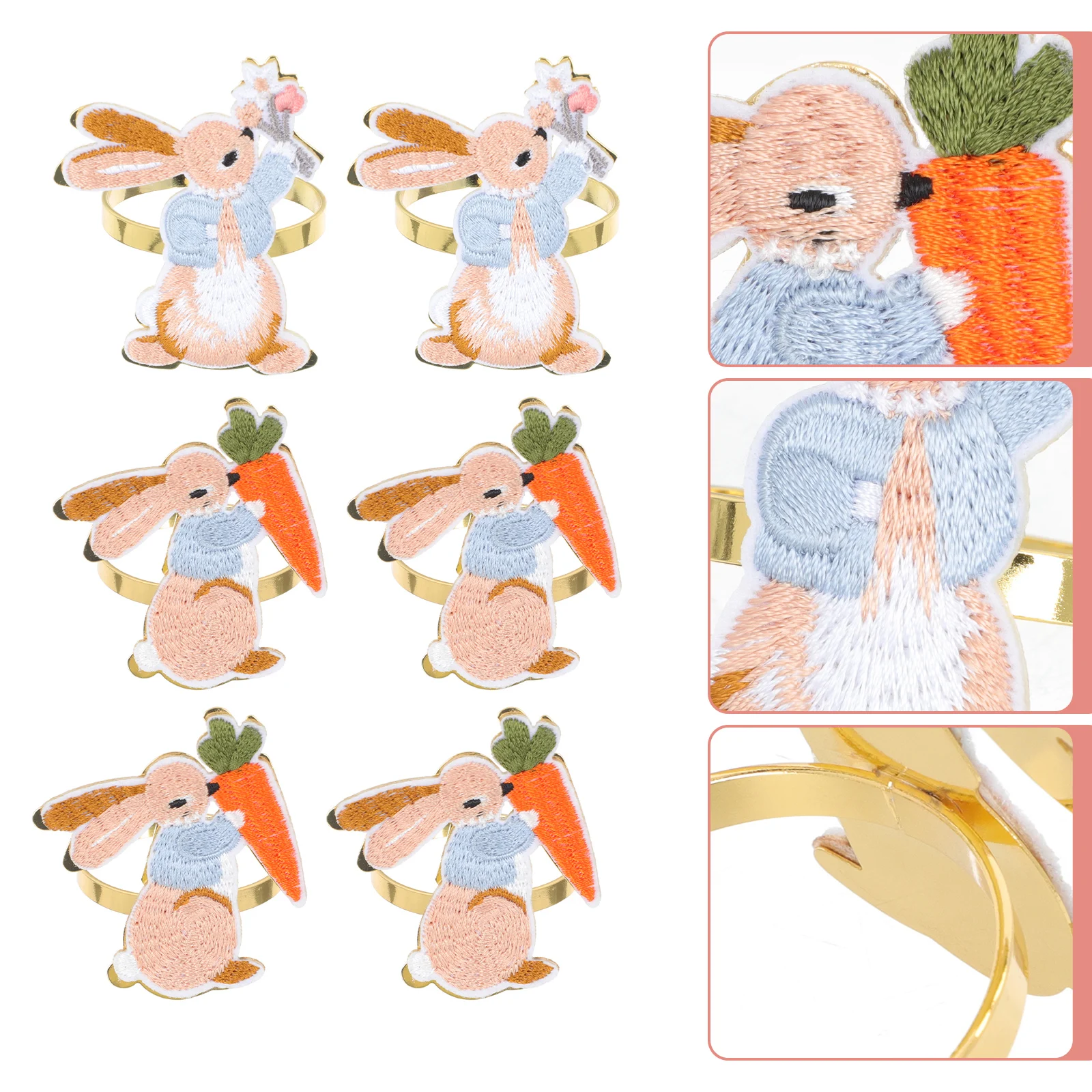 

6pcs Napkin Rings Easter Table Decor Rabbit Shape Dinner Party Accessories Metal Alloy Sturdy Smooth Finish Serviette Holder