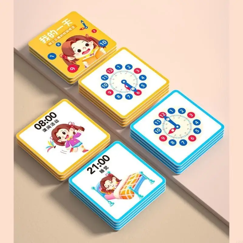 

J2HD Kids Colorful Learning Clock Set for Playrooms Nursery 4+ Years Telling Time Teaching Clock with Movable Hands