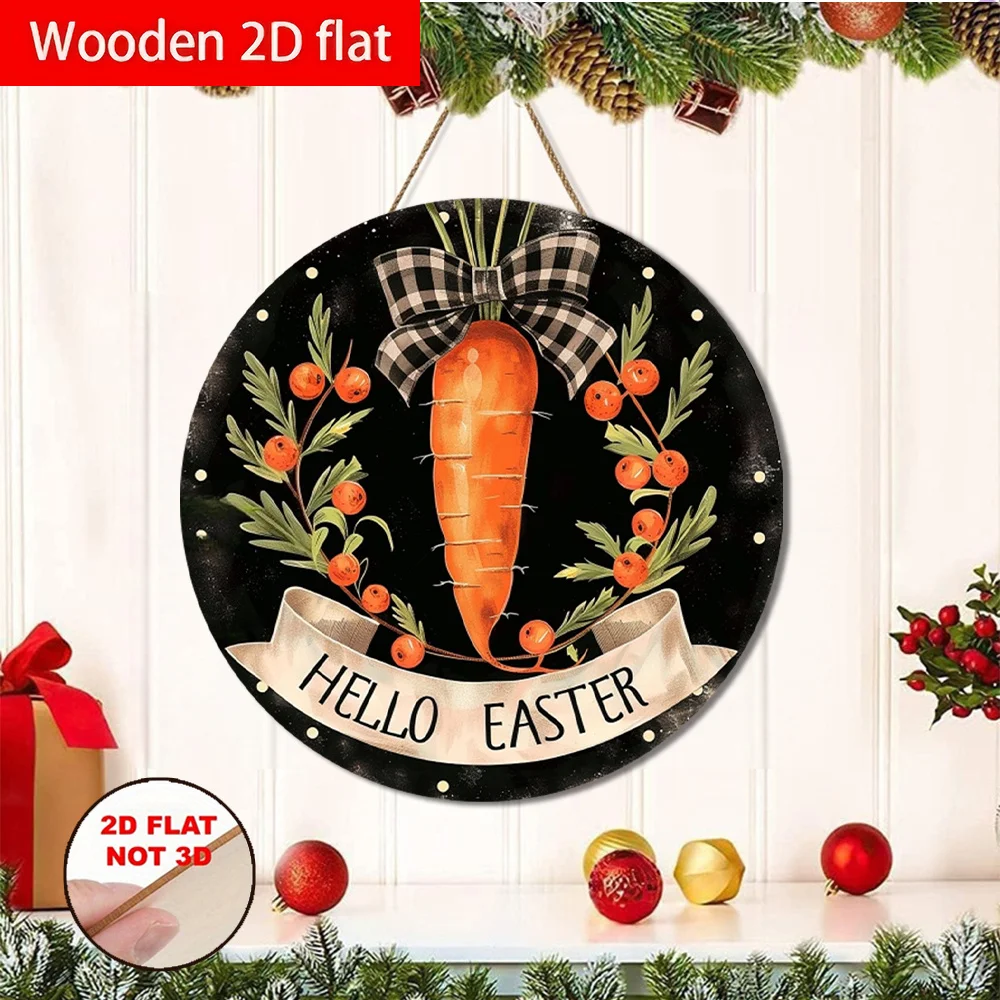 2D Flat, 1pc 1pcs 1pc Suitable for Easter Bunny & Carrot Themed Round Wooden Plaque - Luxurious Artificial Wood Wall Hanging Dec