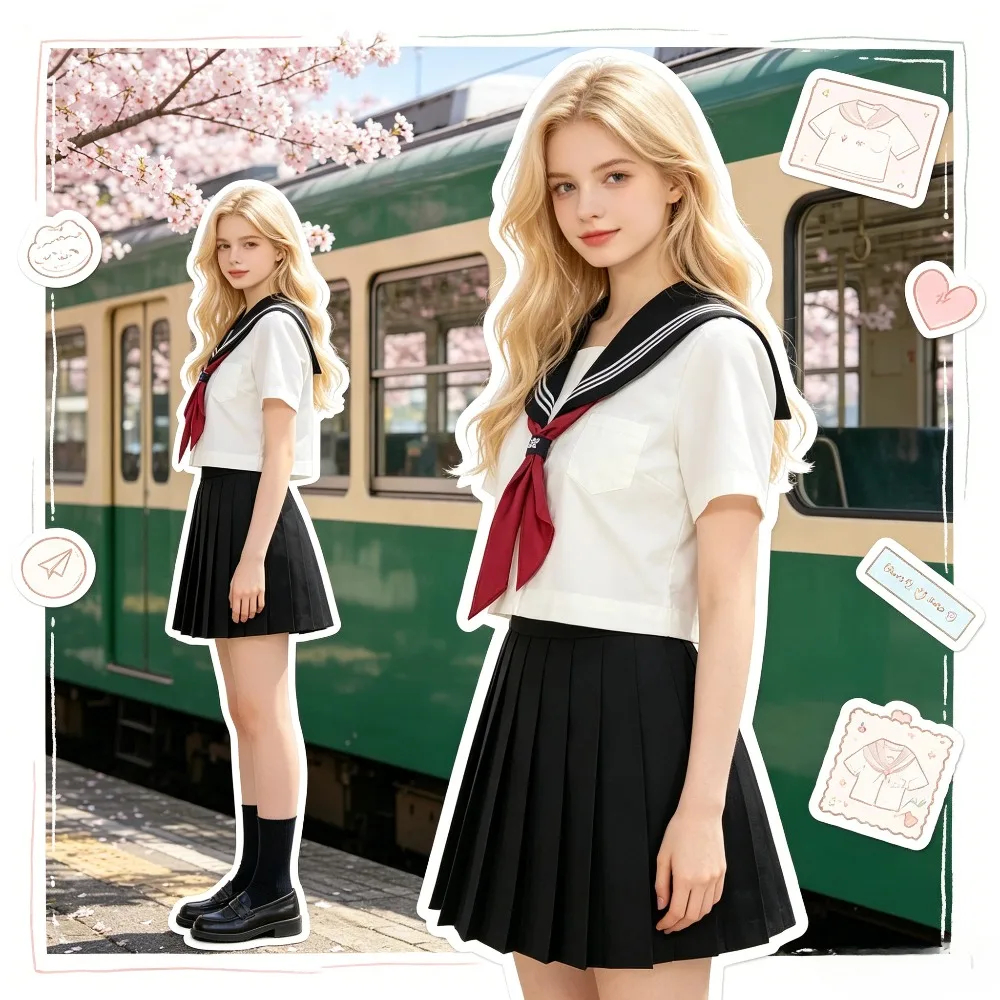 japanese-orthodox-black-collar-white-three-sailor-suit-jk-school-uniform-middle-summer-outfit-for-campus-daily-casual-wear