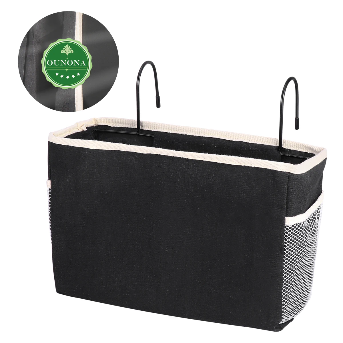 

1pc Canvas Bedside Storage Bag Large Capacity Dorm Room Organizer Hanging Nightstand Shelf Wood Fabric Home Storage Solution