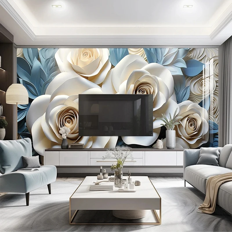 

Custom Modern Minimalist 3D Rose Pattern Mural Living Room TV Background Wallpaper Bedroom Creative Fresco Papel De Parede